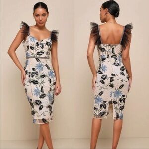 LuLu's NWT Showstopper Foral Embroidered Sequins Dress Sz L Cocktail Party Tulle